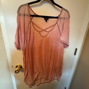 torrid Rose Pink Short Sleeve Crisscross Neck Tee